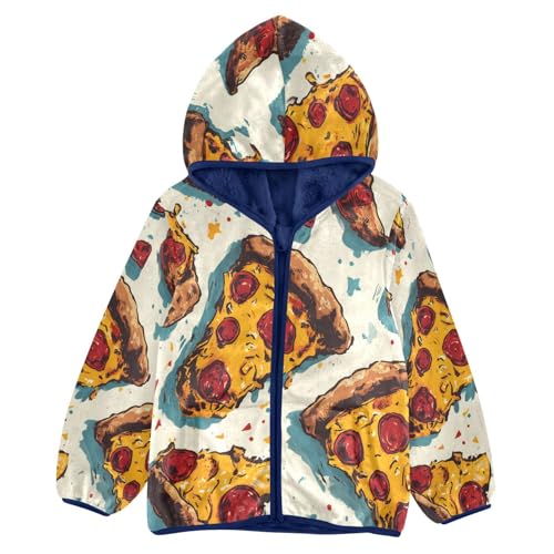 Pizza Slices on White Background Toddler Fleece Jacket Girl Boys Hooded Fleece Jacket Coat Warm Outwear Zip-up 3-10T