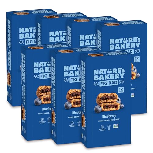 Image of Nature's Bakery Whole Wheat Fig Bars, Blueberry, Real Fruit, Vegan, Non-GMO, Snack Bar, 7 Boxes With 12 Twin Packs (84 Twin Packs)