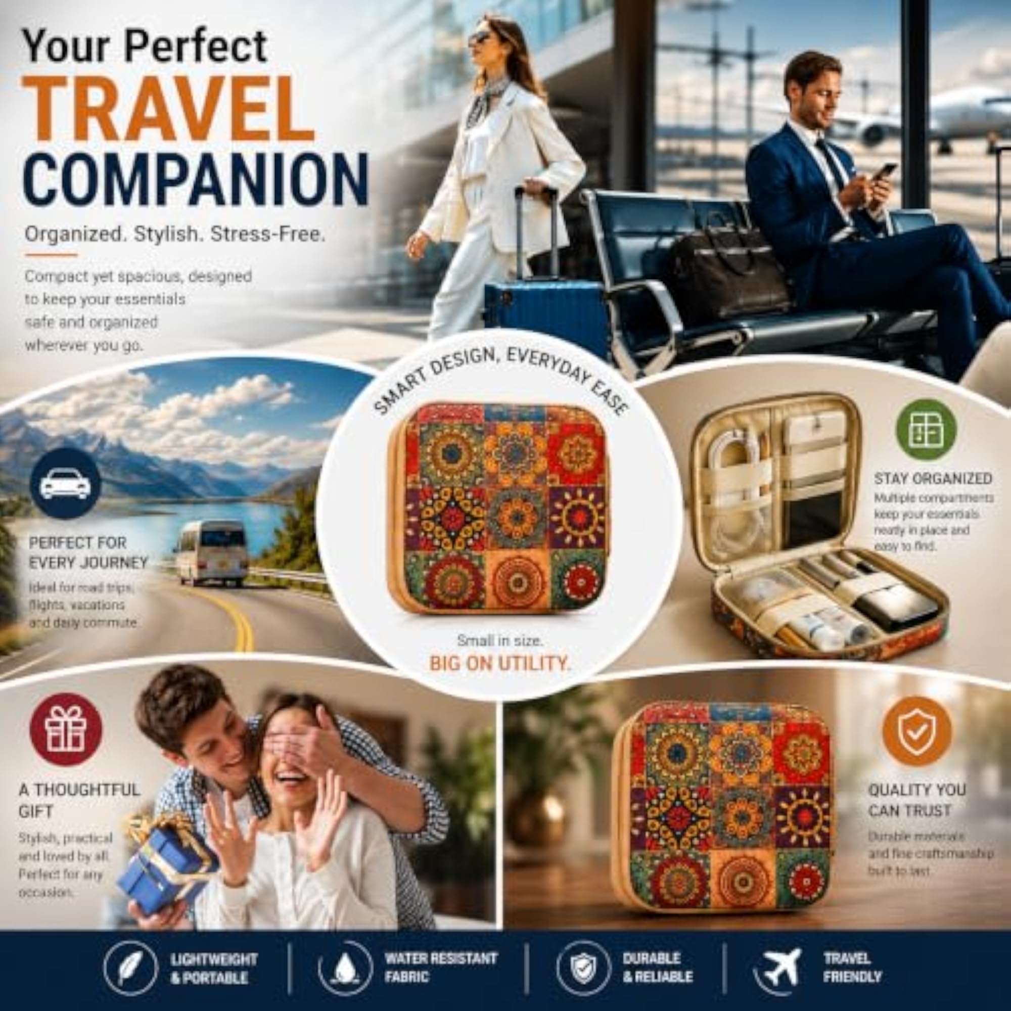 Printed Fabric Jewellery Box, Compact Travel Organizer