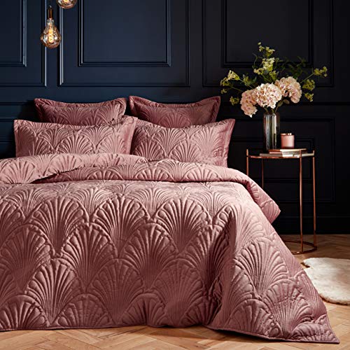 Paoletti Palmeria Quilted Duvet Cover Set – Luxe Embroidered Velvet Bedding (Blush – Double) - Image 2