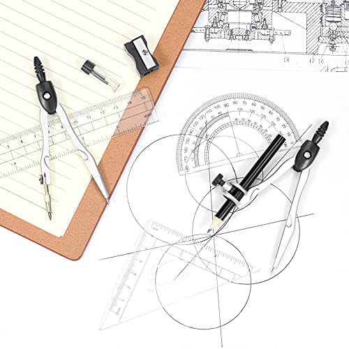 math geometry kit sets 10 piece student supplies with shatterproof storage boxincludes rulersprotractorcompasseraserpencil sharpenerlead refillspencilfor drafting and drawingsblack