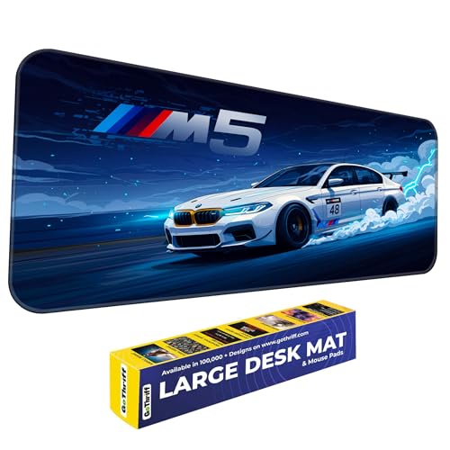 Image of Skiditos BeeMW M5 Desk Pad - Racing Lightning Edition | XL Mouse Pad with Track Drift Art | Large Non-Slip Desk Mat for Gaming & Car Enthusiasts | M5 Race Car Design