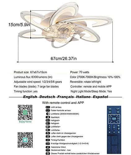 Ventilateur de plafond avec éclairage télécommande et application dimmable - 5