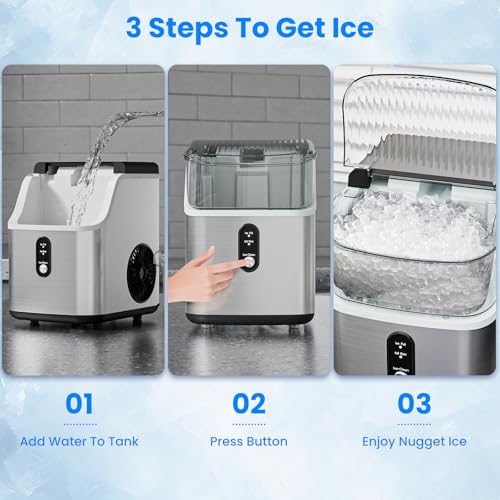 Image of Antarctic Star Nugget Ice Makers Countertop, Portable Ice Maker Machine with Self-Cleaning, 35lbs /24H, Crushed Ice Machine with Handle & Scoop for Home, Kitchen, Office and Camping(Stainless Steel)
