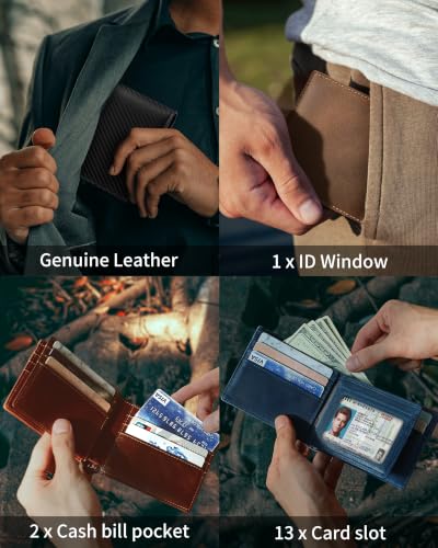 Image of Artpaxy Mens Wallet Bifold Genuine Leather RFID Blocking Wallet for Men with 1 ID Window 13 Card Holders 2 cash pockets 1 Gift Box