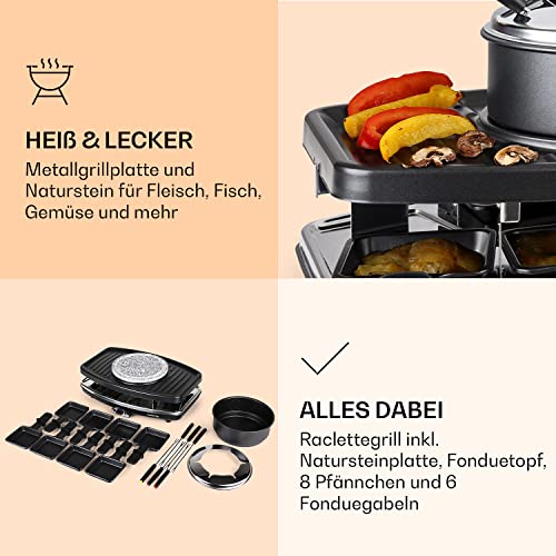 Klarstein 3-in-1 Raclette Fondue Kombi und Grill, 1100W Raclette-Fondue-Set mit Steinplatte, Elektrischer Fondue Raclette Grill für 8 Personen – Bild 5