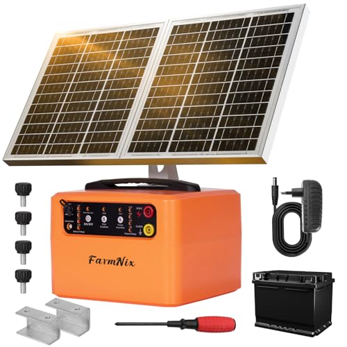 48 KM Clôture Électrique Solaire, 0,3 J–1,5 J, 6 KV–12 KV Réglable ClôTure ÉLectrique Pour Animaux avec Panneau Solaire 15 W, Batterie Plomb-Acide 12...