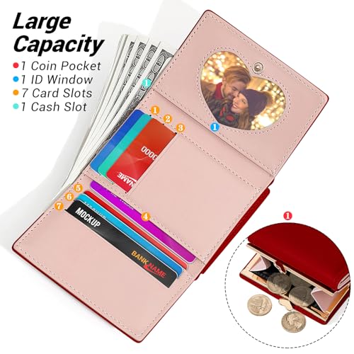Image of YINHEXI Wallet Women, RFID Blocking Small Compact Trifold PU Leather Card Holder Purse with Coin Pocket & ID Window for Ladies, Teens, and Girls (Cherry Red)