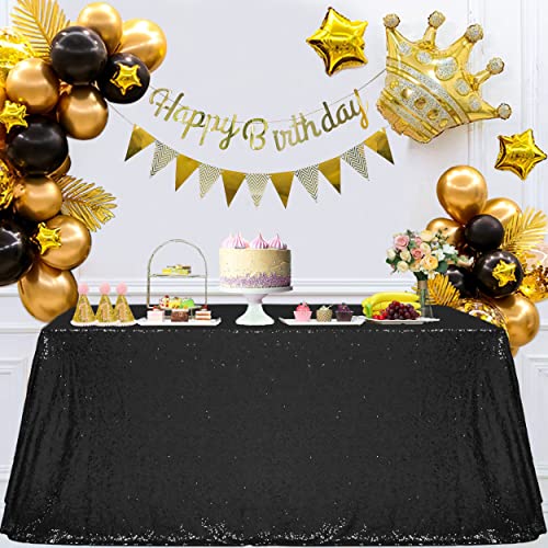 BalsaCircle Sequin Rectangular Black Sequin Tablecloth 60-Inch by 102-Inch
