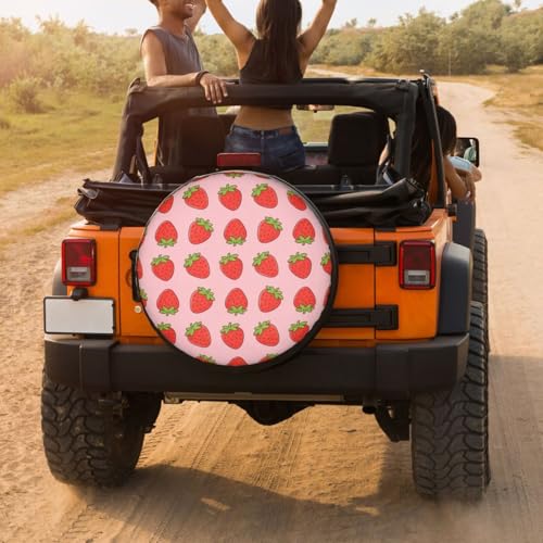 Image of Pink Strawberry Spare Tire Cover Dust-Proof Wheel Tire Cover Fit Trailer, RV, SUV and Many Vehicle 16inch
