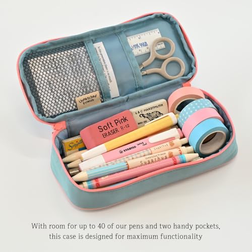 Image of Monolike Unmatched Friends Standard Pencil Case, Blue - Water-Resistant Nylon Pencil Case, Large Capacity Pen Pouch, Aesthetic Stationery Organizer for School Office