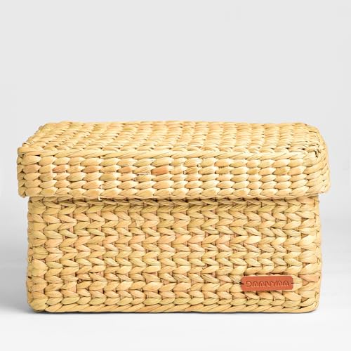Image of Handwoven Seagrass Storage Basket with Lid | Natural Eco-Friendly Organizer Box for Home, Kitchen, Wardrobe, Bathroom, Toys & Accessories | Decorative Multipurpose Basket