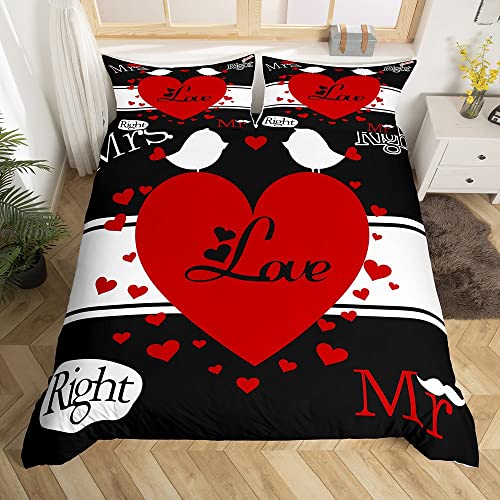 Mr Mrs Parure de Lit 220x240cm Couple His and Her Parure Housse de Couette Love Men Women King and Queen Housse de Couette Room Decor Rouge Noir Blanc Creative...