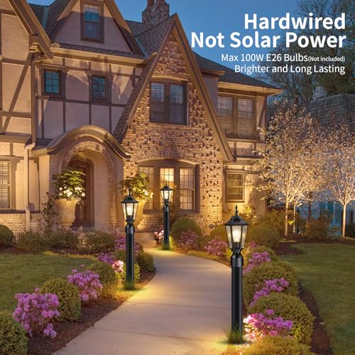 Outdoor Post Lights 2 Pack, Black Lamp Post Light Fixture, Waterproof Pillar Lights Outdoor Column Lights, Outdoor Pole Lights with Clear Glass, Outside Lamp Post for Garden Yard, Not Included Base