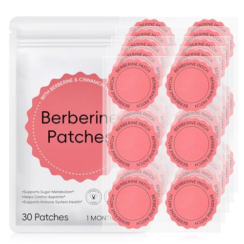 Berberine Patches Berberine Patch with Cinnamon & Pomegranate for Women and Men 8-Hour Sustained Release Applied to Various Parts of The Body Vegan 30 Patches