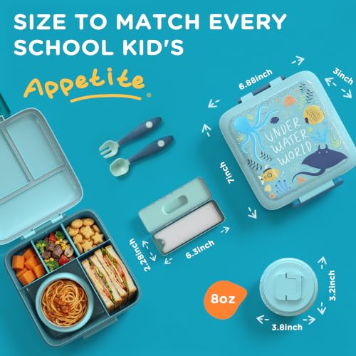Image of JXXM Bento Lunch Box for Kids with 8oz Soup Thermo,Leak-Proof Lunch Containers with 5 Compartment,Thermo Food Jar Food Containers for School (Blue-Octopus)