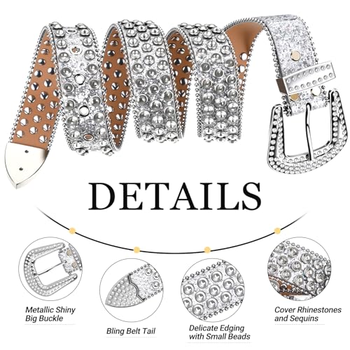 4 Pcs Women Rhinestone Jewelry Denim Accessories Set, Women's Rhinestone Bling Belt Shiny Hoop Earrings, Necklace and Bracelet for Wedding Halloween3