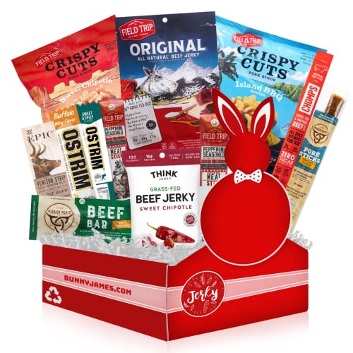 Beef Jerky Gift Baskets for Men: Healthy Exotic Jerky Gift Box Includes Variety Of Pork Rinds, Venison, Chicken, Elk, Pork & Beef Meat Sticks - Great Gifts For Men