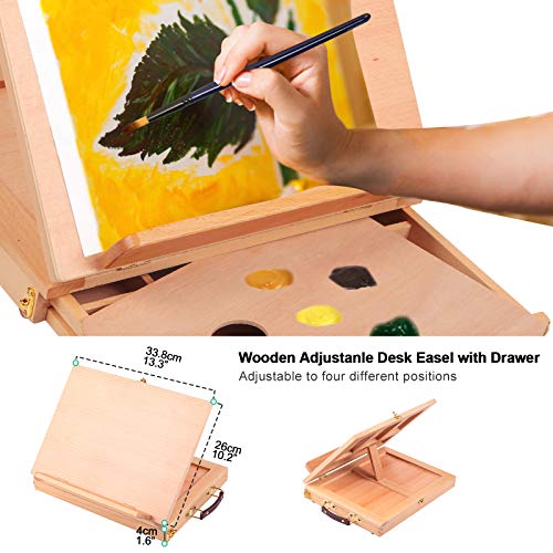 Falling in Art Beechwood Tabletop Easel Set including 12 Tubes Acrylic Paints, Canvas Panels, Brushes, Palette - Image 3