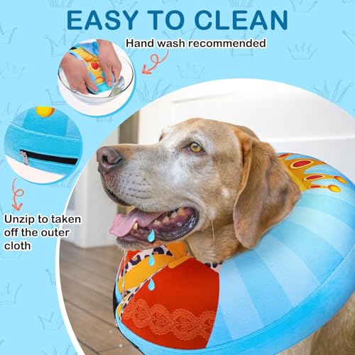 Image of SCENEREAL Dog Cone Alternative After Surgery Donut Collar, Soft Pet Recovery Pillow Collar for Medium Large Dogs, Inflatable Adjustable Neck Collars to Prevent Licking, King Print E-Collars XL