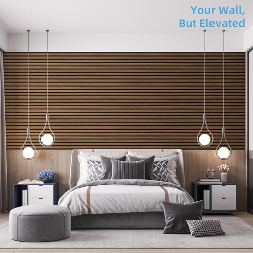 Image of Art3d 94 x 12.6 Inch Acoustic Lightweight Slat Wall Panel, 4-Piece, Walnut