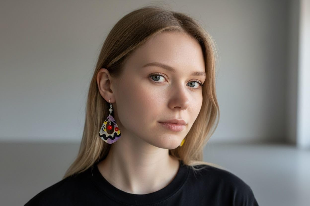 Boucles d'oreilles peintes à la main - BLEU, JAUNE, ROUGE PAR KANDINSKIJ - Boucles d'oreilles pendantes pour femme, Bijoux en bois peint, Crochet en argent, Made in Italy, Bijoux pour femme, Artisanat