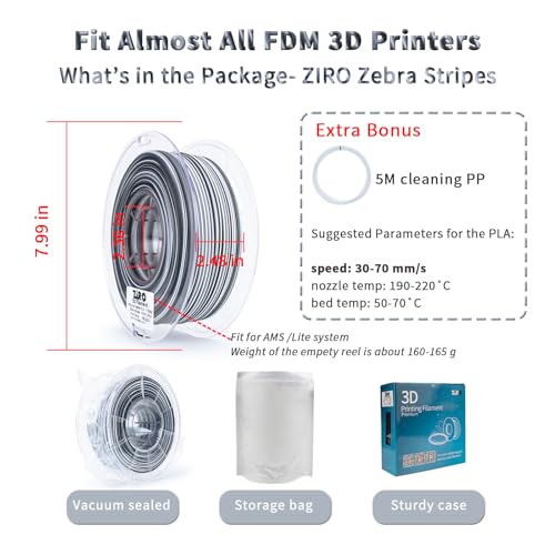 Image of ZIRO PLA Filament 1.75mm, Matte Multicolors 3D Printer Filament, Dyanmic Visual Effect, Fast Color Change Matte PLA Stripes Series, 2.2lbs Spool, Fit for Most 3D Printer, Zebra Stripes