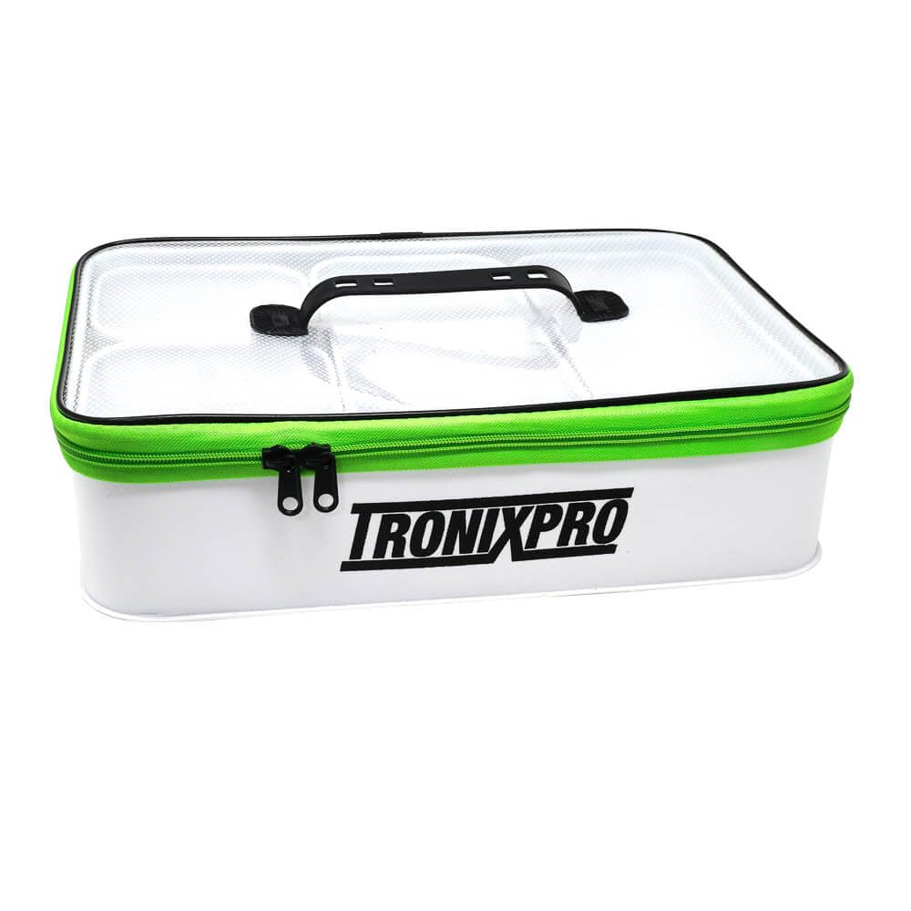 Tronix Pro Bait Stocker | 41cm x26cm x10cm | White EVA | Sea Fishing Bait and Tackle Organiser | Clear Lid | Corrosion Free Plastic Zips | Compatable with Bait Stocker Cool Bag | Code TLBSTO