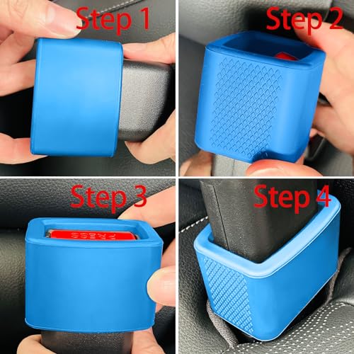 Image of 2 Pack Silicone Seat Belt Buckle Holder, Seat Belt Buckle Booster for Kids, Durable Silicone Material, Easy Access to The Buckles of Rear Seats, Car Accessories, Suitable for Most Car Models (Blue)