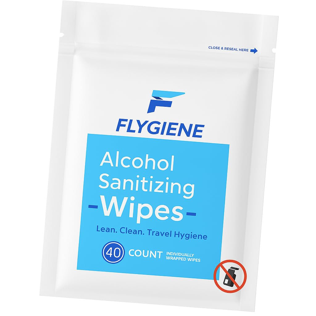 Travel Wet Wipes for Hands & Surfaces – TSA-Approved, Compact & Unscented Sanitizing Wipes Travel Pack – 70% Alcohol Wipes Individually Wrapped, 40 Count (Pack of 1)