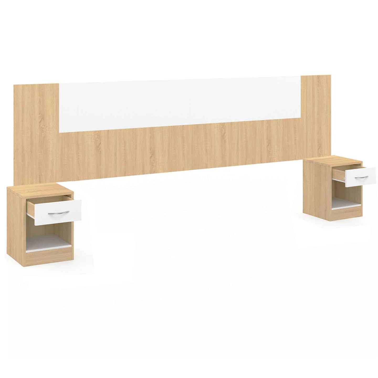 IDMarket - Cabecero SAPA para cama 140 y 160 CM con mesillas efecto madera y blanco