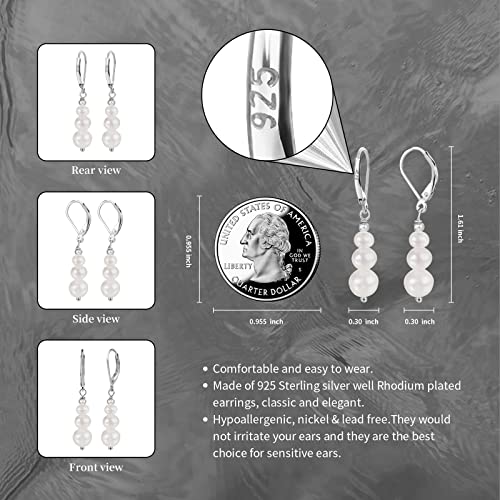 Sterling Silver Freshwater Cultured Pearl Drop Earrings Size 4-8mm Dangle Leverback Earring for Women3