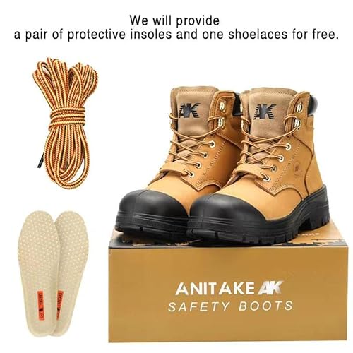 Anitake Steel Toe Work Boots For Men 100% Nubuck Leather Electrical Insulation Non-Slip Work Boots Impact Resistance Breathable Comfortable Safety Boots Steel Toe Construction Boot #TOP5