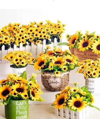 Image of Sunflower Artificial Flowers Bunch, Artificial Flowers for Vase Long Stem, Home Decor Wedding Party Office Decoration, Flower Vase