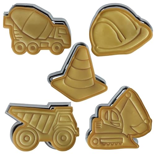 Moose Goods Construction Cookie Cutter Set Of 5 - Dump Truck Cookie Cutter & Tractor Cookie Cutters & Stamps, Cookie Cutter Truck For Diy Baking - Kids Cookie Cutters For Construction-Themed Parties #TOP4