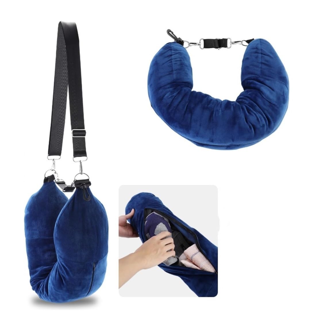 Nackenkissen Auto Nackenkissen Reise Stuffable Reisekissen Plüsch Nackenkissen Mit Abnehmbarem Schultergurt Kleideraufbewahrung Travel Essentials(Blue)