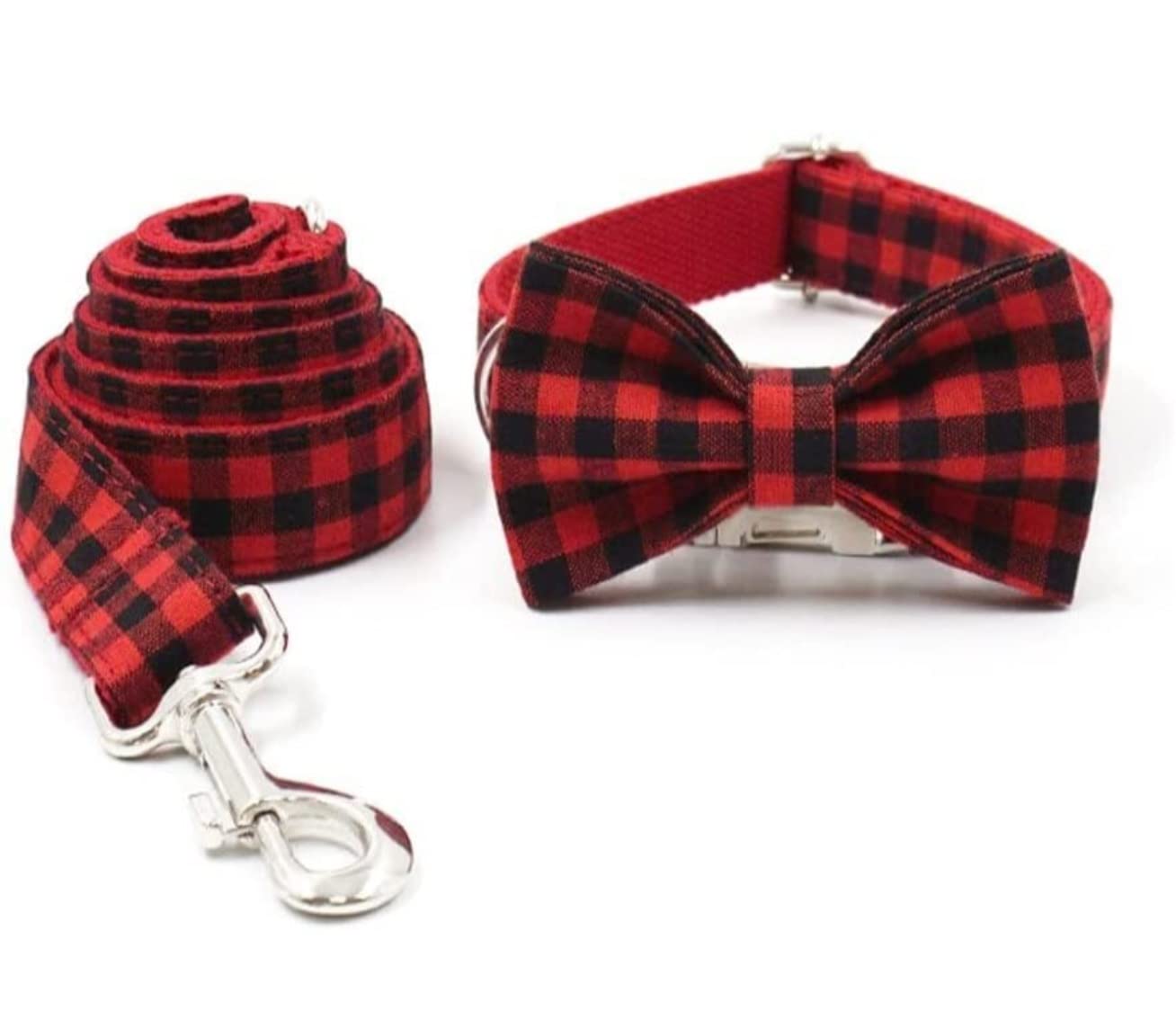 Correa Perro Correr Collar De Perro Clásico Negro Rojo Tartán Estampado Personalizado Duradero Suave Y Cómodo Bowtie Regalo para Mascotas Antideslizantes Reforzada(49-55cm)