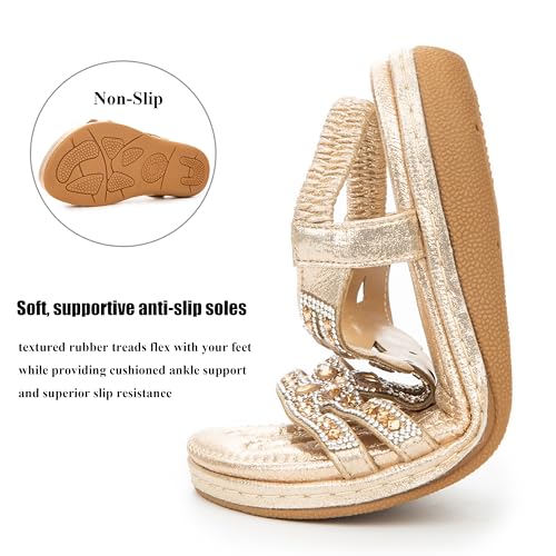 Women's Comfortable T-Strap Sandals - Extra Cushioned Bohemian Flat Shoes with Rhinestones & Beads for Walking, Beach, Wedding4