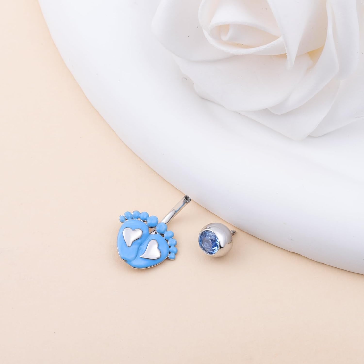 925 Sterling Silver Pregnancy Belly Button Rings - Hypoallergenic 14G/1.6MM Blue Feet Internally Threaded Maternity Navel Body Piercing Jewelry Gifts for Pregnant Women Mother Father - Image 2