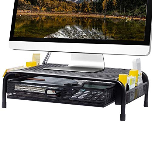 Preisvergleich Produktbild Monitorständer Erhöhung mit Schublade, Druckerhalter, Computer-Ständer, Schreibtisch-Organizer für Computer, PC, Laptop, Notebook, iMac (schwarz)