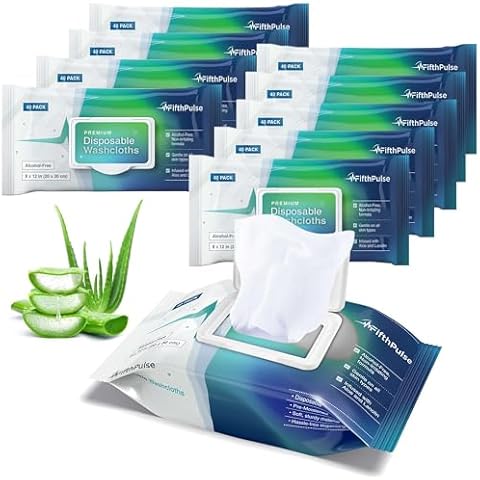 FifthPulse Disposable Body Wipes For Adults - Premoistened Bathing Wipes Infused With Aloe and Lanolin - Alcohol-Free Adult Wipes For The Elderly - 8" x 12" Washcloths (600 Count (15 Packs of 40)) Cover