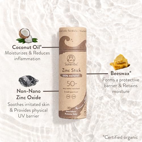 Foto von Suntribe Mineralischer Bio-Sonnenstift mit Zink LSF 50/30 g, Getönt - 100% Natürlich, Riffsicher, Mineralischer UV-Filter - Sehr Wasserfest, Zero Waste - Gewinner Beauty Shortlist Awards