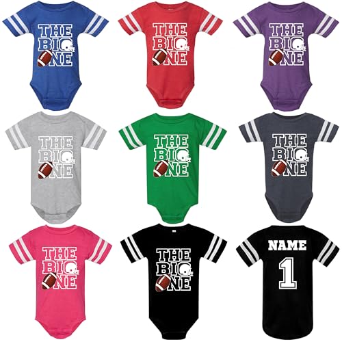 Baby Personalized the big one down football theme jersey bodysuit t-shirt, first birthday outfit add matching mom dad option2