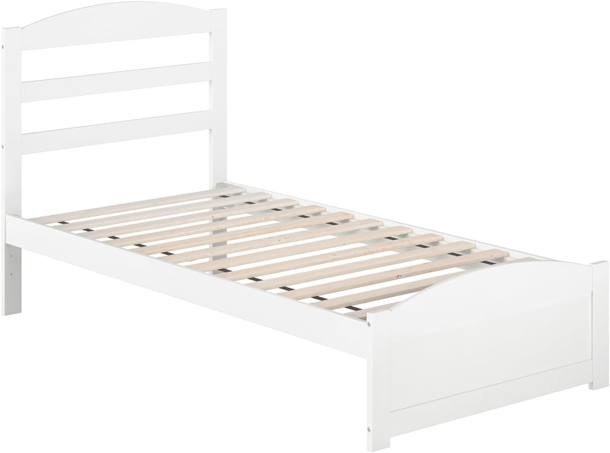 HomeStock Twin Platform Bed with Matching Footboard in White