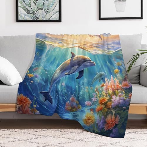 Couverture dauphins flannel pour prot&eacute;ger canap&eacute; et rester au chaud - 3