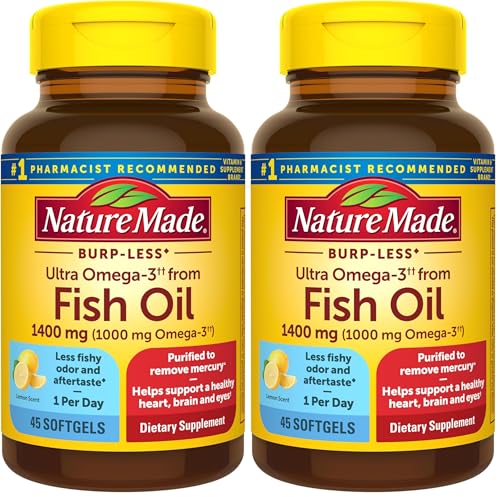 Image of Nature Made Extra Strength Omega 3 Fish Oil Supplements, 1400mg, Fish Oil Omega 3 Supplements as Ethyl Esters for Healthy Heart, Brain, Eyes, Mood Support, 45 Softgels, 45 Day Supply, (Pack of 2)