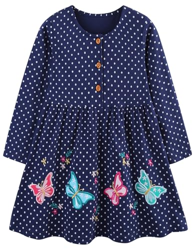 Bumeex Toddler Girls Dress Cotton Embroidery Applique Short Sleeve Dresses 2-7Y