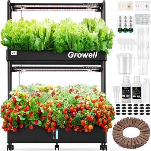 Growell Large Hydroponics Growing System Kit 60 Pods Vertical Hydroponic Garden with 2 Light Modes Grow Light Auto Circulating Water System 32L Indoor Gardening System for Herb Vegetable Fruit