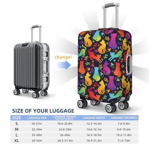 Colorful Cats Print Luggage Cover For Suitcase,Washable Elastic Travel Suitcase Protector With Zipper Closure And Bottom Buckle – Fits 18-32" Luggage-Medium4