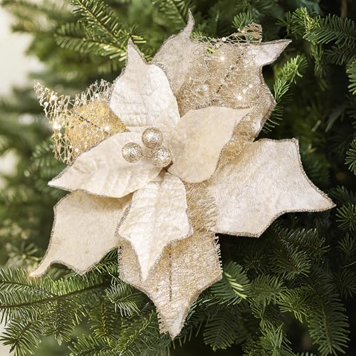 Alupssuc 20 Pcs Poinsettia Blumen, 9 Zoll künstliche Weihnachtsblume,...